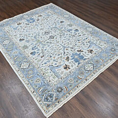 Soft Grey and Blue Oushak Hand Knotted Wool Oriental Rug Carpet