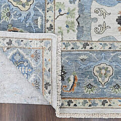 Soft Grey and Blue Oushak Hand Knotted Wool Oriental Rug Carpet