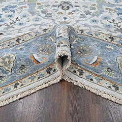 Soft Grey and Blue Oushak Hand Knotted Wool Oriental Rug Carpet