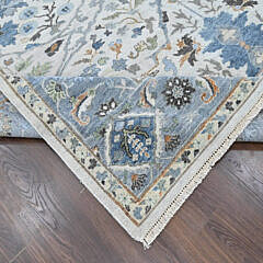 Soft Grey and Blue Oushak Hand Knotted Wool Oriental Rug Carpet