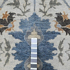 Soft Grey and Blue Oushak Hand Knotted Wool Oriental Rug Carpet