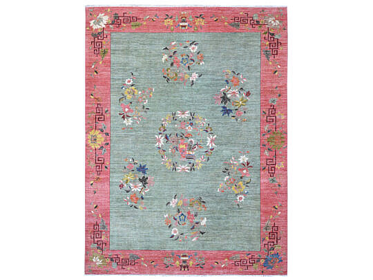 Pistachio Green Chinese Art Deco Style Revival Hand Knotted Wool Oriental Carpet Rug