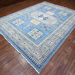 Sky Blue Fine Peshawar Hand Knotted Wool Carpet