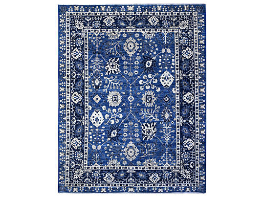 Fine Blue and White Peshawar Hand Knotted Wool Oriental Carpet Rug