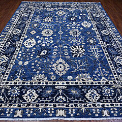 Fine Blue and White Peshawar Hand Knotted Wool Oriental Carpet Rug