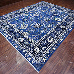Fine Blue and White Peshawar Hand Knotted Wool Oriental Carpet Rug