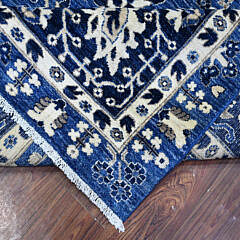 Fine Blue and White Peshawar Hand Knotted Wool Oriental Carpet Rug