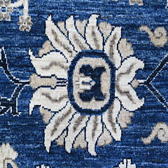 Fine Blue and White Peshawar Hand Knotted Wool Oriental Carpet Rug