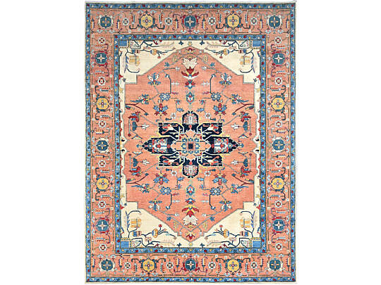 Tea Rose Peshawar Afghan Serapi Style Hand Knotted Wool Oriental Carpet Rug