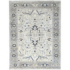 Shades of Gray Peshawar Afghan Heriz Style Handle Knotted Wool Oriental Carpet Rug