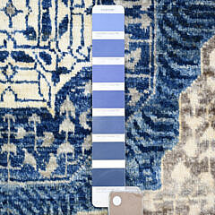 Blue and White Fine Peshawar Mamluk Design Hand Knotted Wool Oriental Carpet Rug