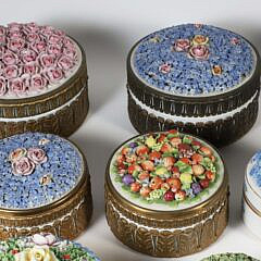 Collection of 16 French and German “Forget Me Not” Bronze Mounted Porcelain Keepsake Boxes