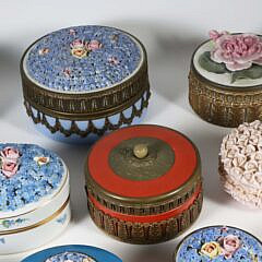 Collection of 16 French and German “Forget Me Not” Bronze Mounted Porcelain Keepsake Boxes