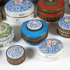 Collection of 16 French and German “Forget Me Not” Bronze Mounted Porcelain Keepsake Boxes