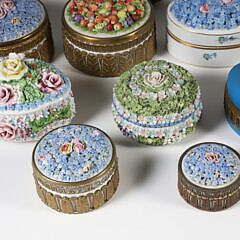 Collection of 16 French and German “Forget Me Not” Bronze Mounted Porcelain Keepsake Boxes