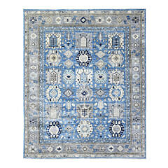 Shades of Blue, White and Grey Afghan Ersari Hand Knotted Wool Carpet, Natural Dyes