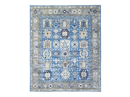 Shades of Blue, White and Grey Afghan Ersari Hand Knotted Wool Carpet, Natural Dyes