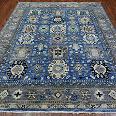 Shades of Blue, White and Grey Afghan Ersari Hand Knotted Wool Carpet, Natural Dyes