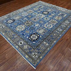 Shades of Blue, White and Grey Afghan Ersari Hand Knotted Wool Carpet, Natural Dyes