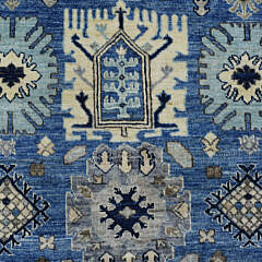 Shades of Blue, White and Grey Afghan Ersari Hand Knotted Wool Carpet, Natural Dyes