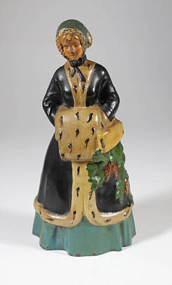 Antique Cast Iron Painted Albany Foundry Colonial Woman Doorstop in original paint