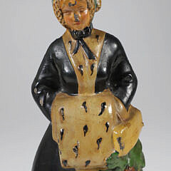 Antique Albany Foundry Painted Cast Iron Colonial Woman Doorstop