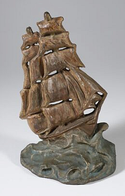 Cast Iron Painted Clipper Ship Door Stop by the Arthur M.F.G. Co. Baltimore, MD