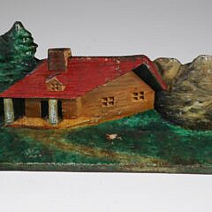 Antique Cast Iron Painted Adirondack Log Cabin Doorstop