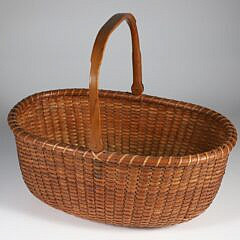 Davis Hall (1828-1905) Oval Open Swing Handle Nantucket Basket with Label on Base