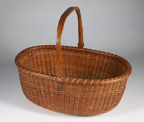 Davis Hall (1828-1905) Oval Open Swing Handle Nantucket Basket with Label on Base
