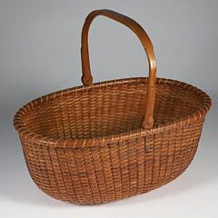 Davis Hall Oval Open Swing Handle Nantucket Basket with Original Partial Paper Label on Base