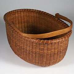 Davis Hall Oval Open Swing Handle Nantucket Basket with Original Partial Paper Label on Base