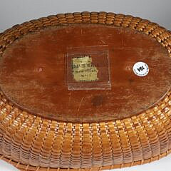Davis Hall Oval Open Swing Handle Nantucket Basket with Original Partial Paper Label on Base