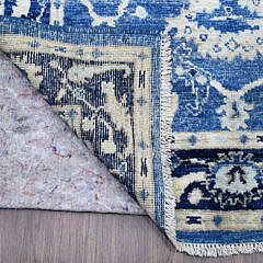 Blue and White Angora Oushak Hand Knotted Wool Carpet Runner, 15 ft. 7 in.