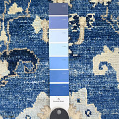 Blue and White Angora Oushak Hand Knotted Wool Carpet Runner, 15 ft. 7 in.