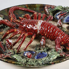 Vintage Majolica Palissy Style Lobster and Sea Life Charger