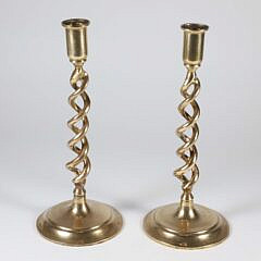 Pair of Vintage Brass Open Barley Twist Candlesticks