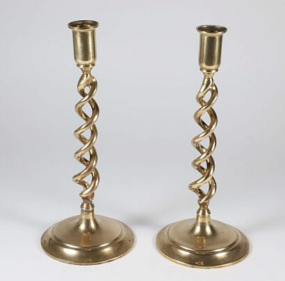 Pair of Vintage Brass Open Barley Twist Candlesticks
