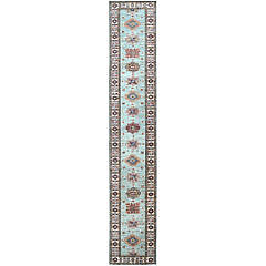 Geometric Elements Afghan Kazak Hand Knotted Wool Oriental Carpet Runner