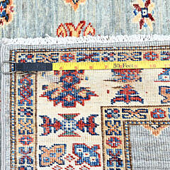 Geometric Elements Afghan Kazak Hand Knotted Wool Oriental Carpet Runner, 15 ft. 5 in.