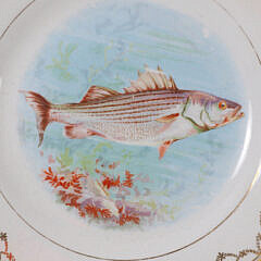 Set of 10 Homer Laughlin Niagara Antique Paint Decorated Fish Luncheon Plates