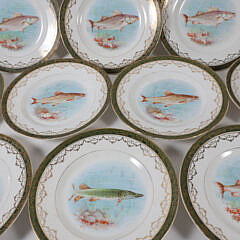 Set of 10 Homer Laughlin Niagara Antique Paint Decorated Fish Luncheon Plates