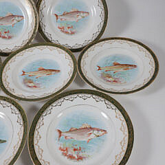 Set of 10 Homer Laughlin Niagara Antique Paint Decorated Fish Luncheon Plates