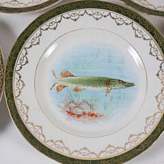 Set of 10 Homer Laughlin Niagara Antique Paint Decorated Fish Luncheon Plates