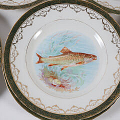 Set of 10 Homer Laughlin Niagara Antique Paint Decorated Fish Luncheon Plates
