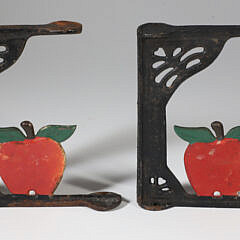 Pair of Vintage Cast Iron Painted Apple Motif Shelf Brackets 