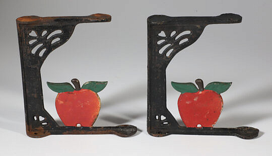 Pair of Vintage Cast Iron Painted Apple Motif Shelf Brackets 