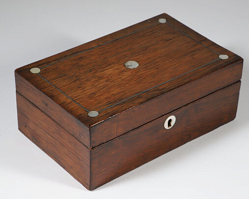 19th Century Lift Top Box With Mother of Pearl Disc Inlays 