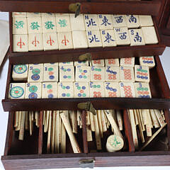 Antique Mahjong Set in Brass Bound Carrying Case