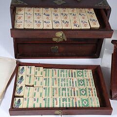 Antique Mahjong Set in Brass Bound Carrying Case